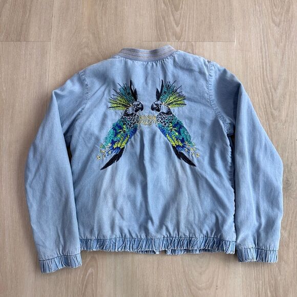 Catimini embroidered birds bomber denim jean jacket, size 10 - Picture 4 of 5
